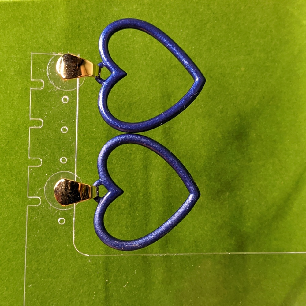AVON Vintage Color Hearts Earrings, Pierced,  "Lapis" Color, NOS